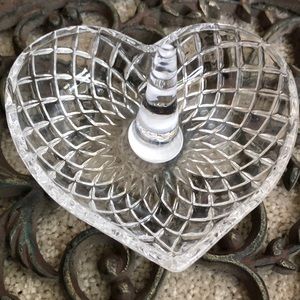 Crystal Cut Heart Shaped Jewlery Holder Trinket Dish 4 1/2” x 4” approx Glass